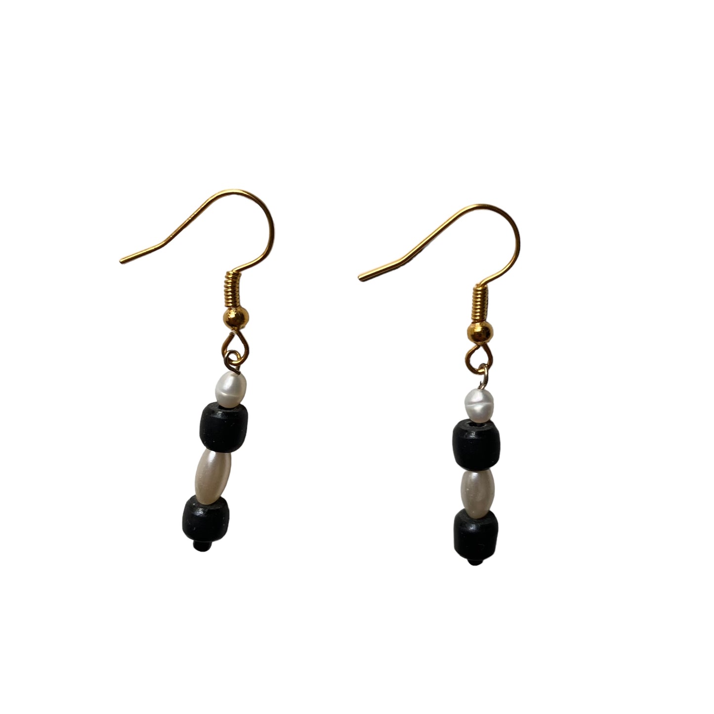 Vintage Earrings Black Pearl Beads Costume Jewelry