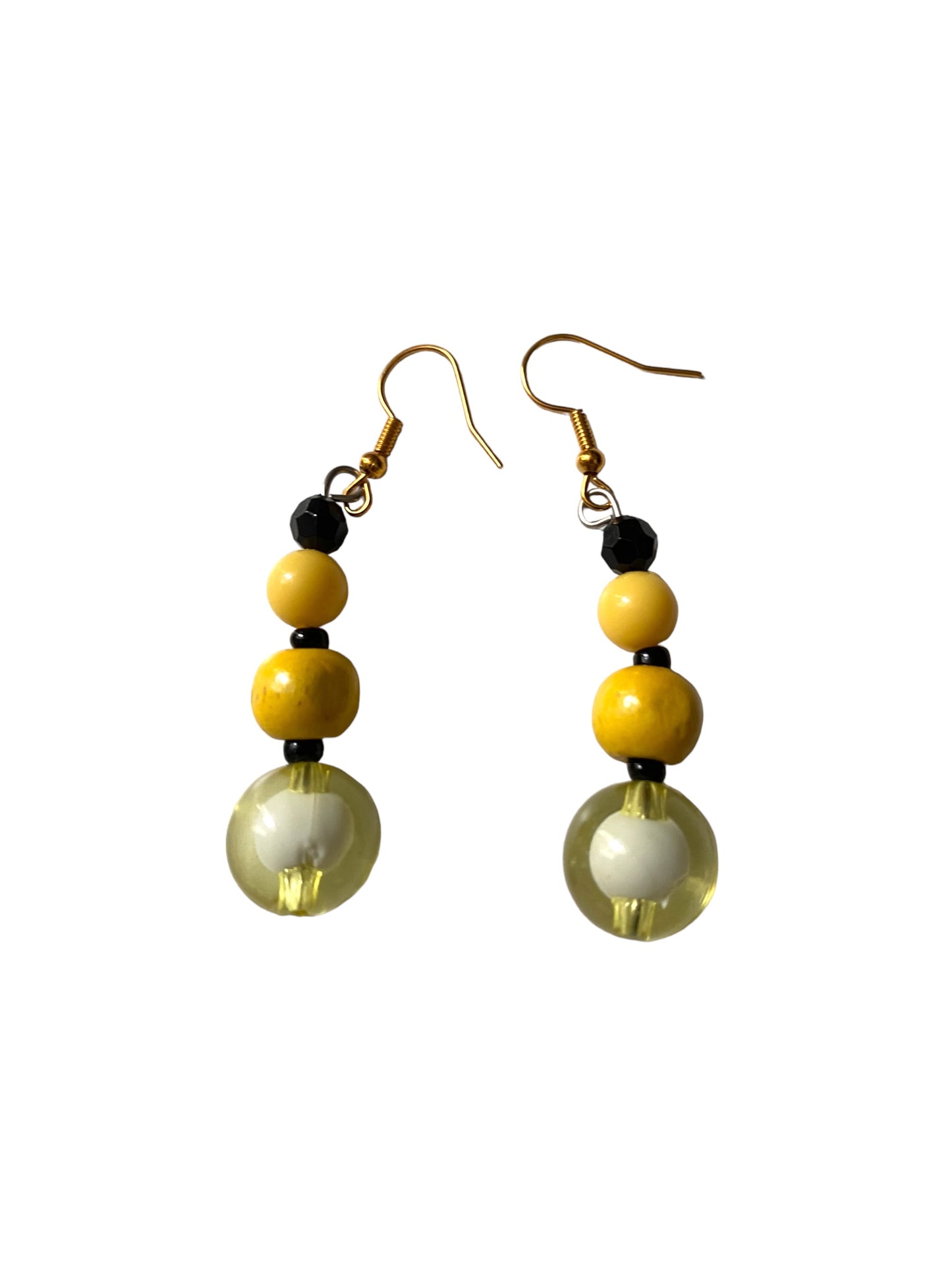 Vintage Earrings Yellow Beads Costume Jewelry Handmade