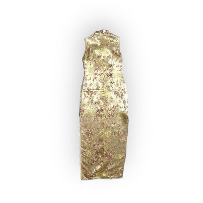 Luxurious Golden Vintage Vietnamese Silk Dress Gown (S)