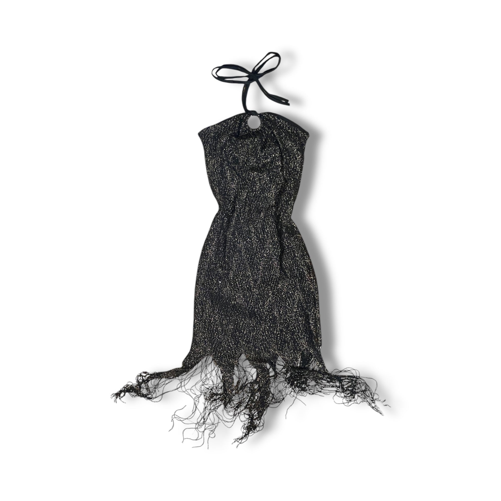 Black gold fringe dress - vintage -partywear - women - clothing - vintage clothing 