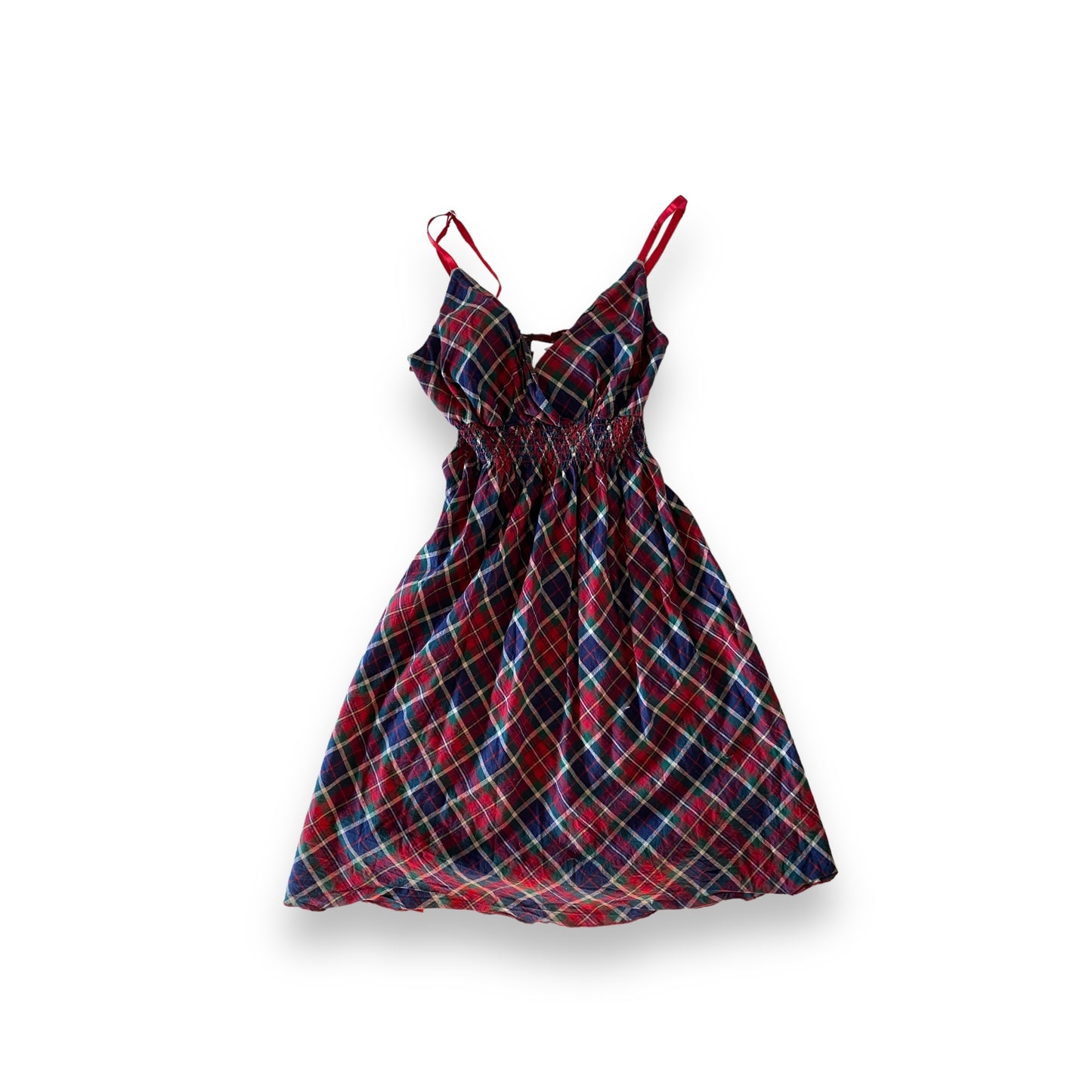 Y2K Cotton Bustier Cami Slim Fit Dress Spaghetti Straps Scottish Plead Pattern (L)