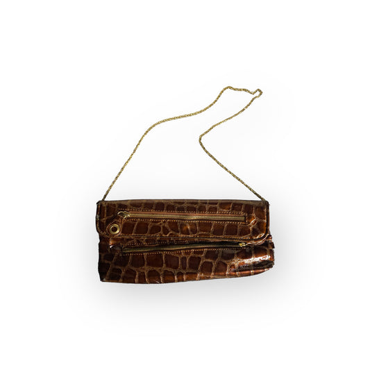 ALDO Shoulder Handbag Vintage Croco Design Golden Chainz Brown Clutch