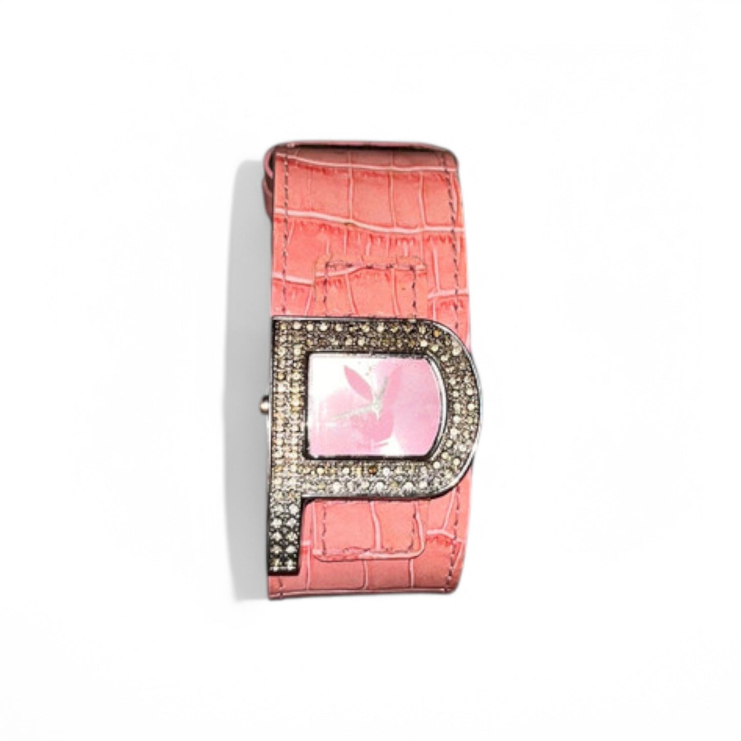 Y2K Playboy Watch Women's Pink Croco Look Crystals