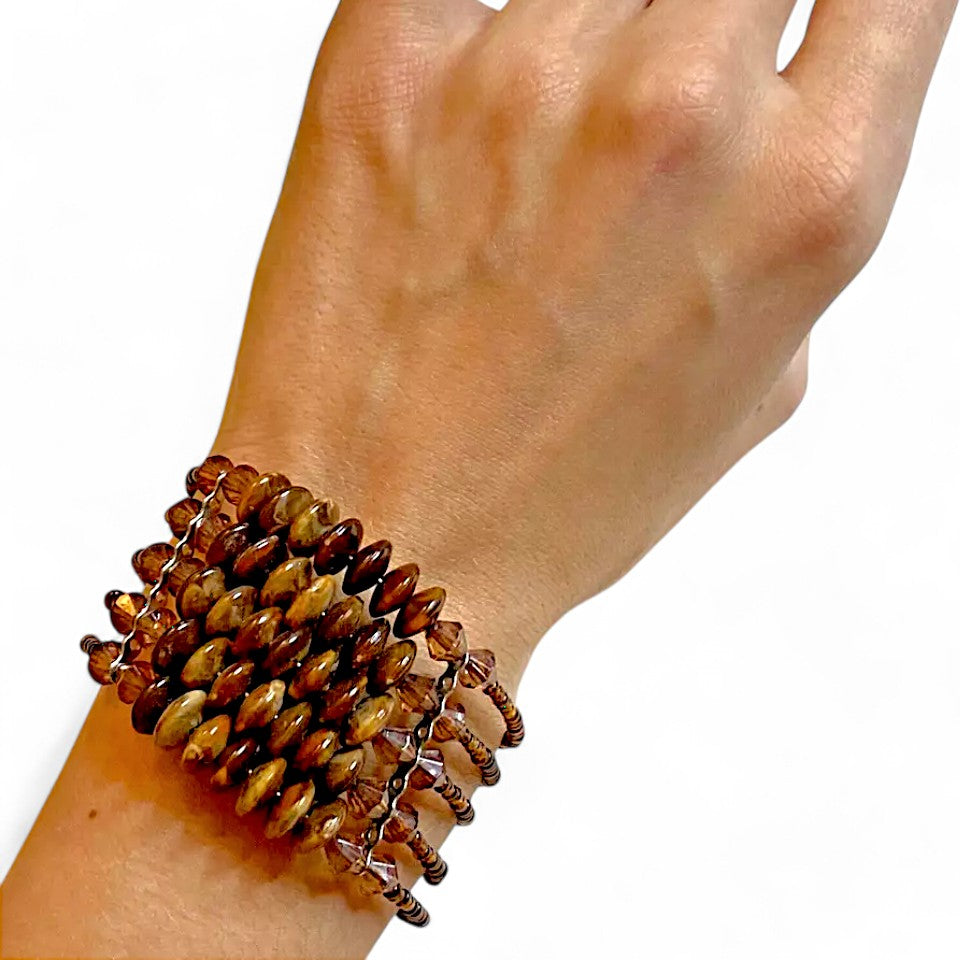 Bracelet Beads Wrap Brown Shiny Vintage Jewellery Women's