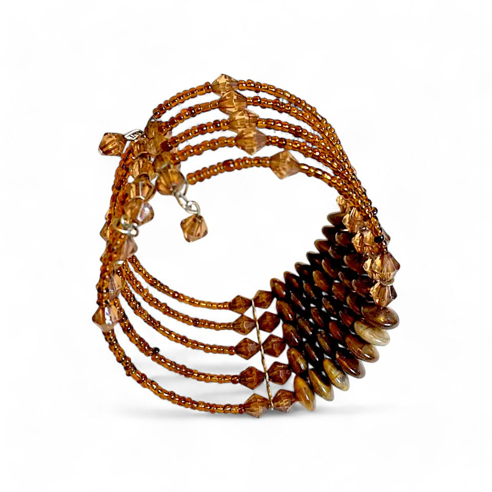 Bracelet Beads Wrap Brown Shiny Vintage Jewellery Women's